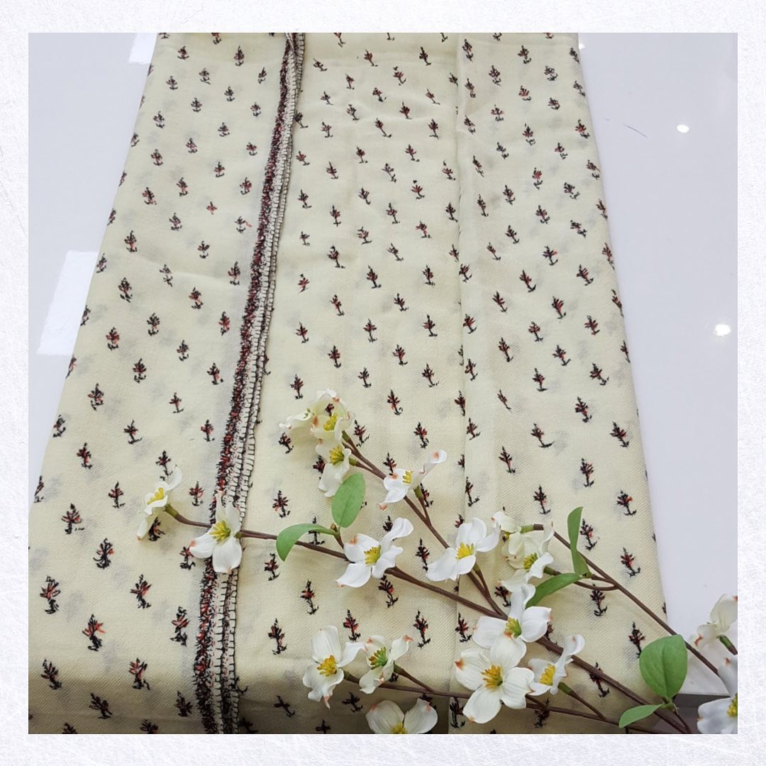 Minimalist Ivory Shawl with Tiny Floral Sprig Print