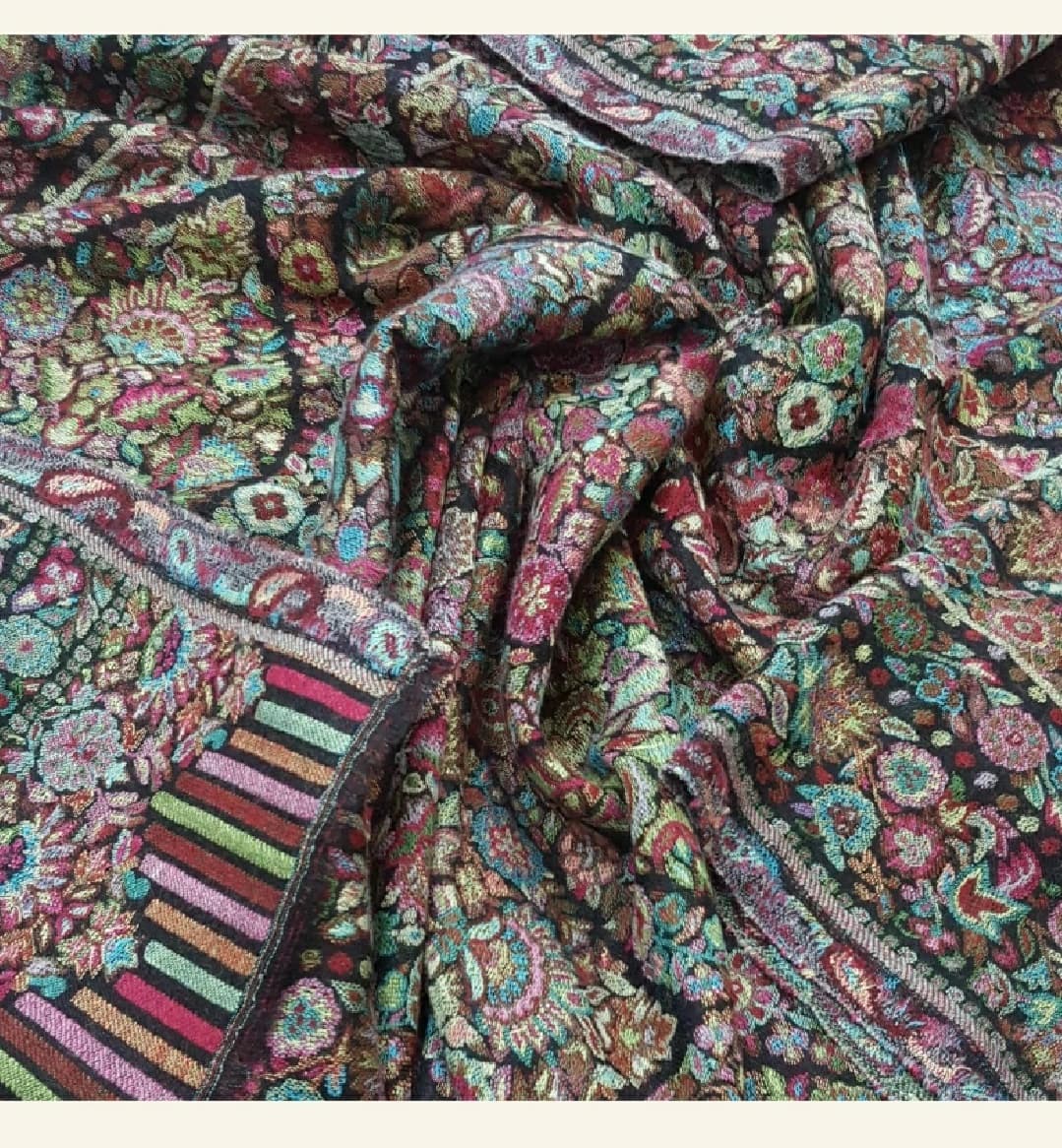 Midnight Multi-Color Allover Embroidered Luxury Party Wear Shawl