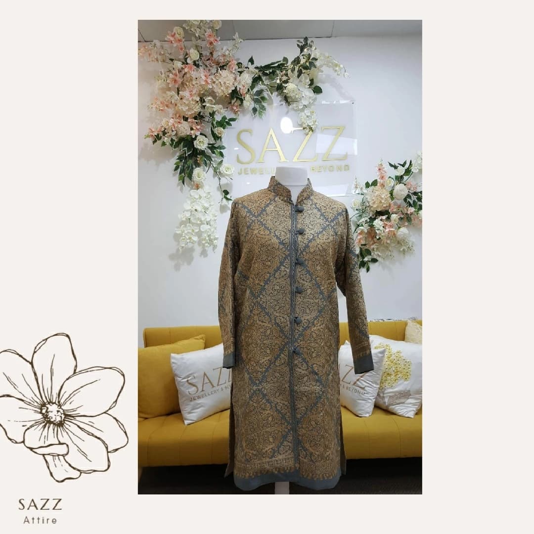 Golden Bloom Geometric Embroidered Longline Jacket