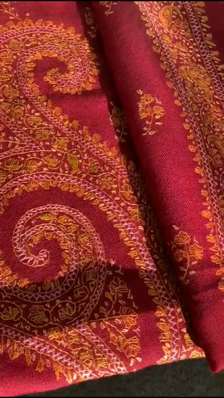 Deep Crimson Kashmiri Shawl with Heavy All-Over Gold Tilla Embroidery