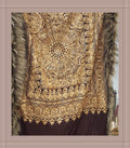 Chocolate Brown Regal Tilla Work Shawl with Luxury Fur Trim