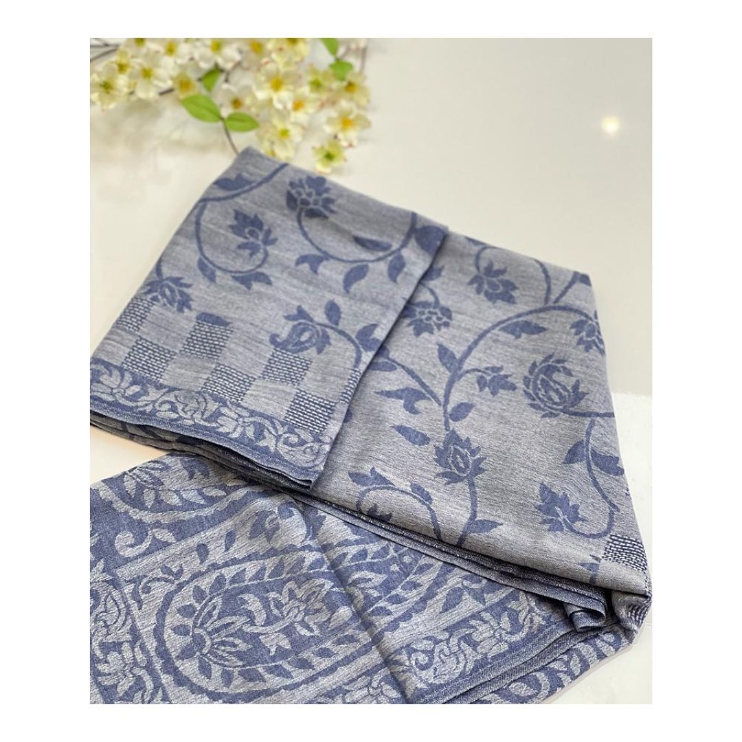 Slate Grey Floral Vine Jaquard Shawl with Classic Paisley Accents