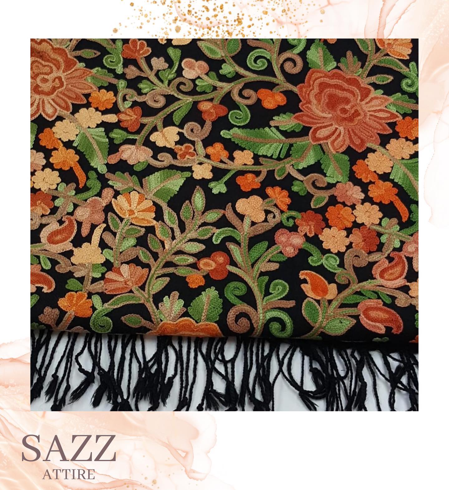 Luxury Kashmiri Floral Jaal Shawl - Hand-Embroidered Woolen Wrap