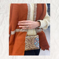 Burnt Orange Hand-Embroidered Shawl with Scalloped Lace Border