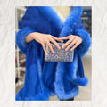 Sapphire Blue Luxury Wrap with Plush Faux Fur Trim & Matching Clutch