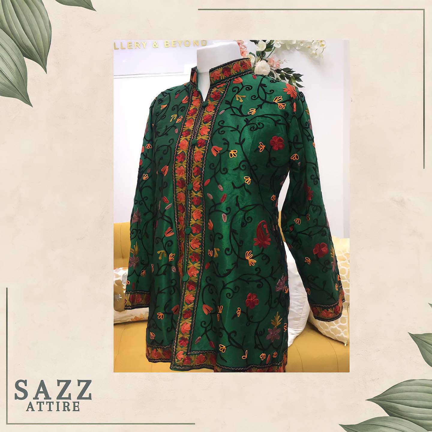 Deep Teal Silk-Finish Embroidered Evening Jacket