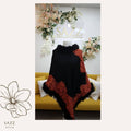 Midnight Black & Rust Orange Floral Appliqué Poncho