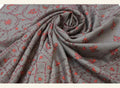Charcoal Grey Sozni Hand-Embroidered Shawl with Rust Accents