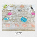 Champagne Gold Shimmer Stole with Vibrant Pink & Blue Floral Accents