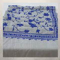 Silver Grey Minimalist Wrap with Electric Blue Floral Border Embroidery