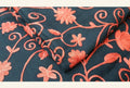 Jet Black Woolen Stole with Vibrant Coral Floral Aari Work