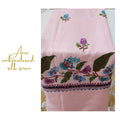 Blush Pink Silk Saree with Pastel Floral Aari Needlework
