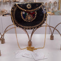 Ebony Lacquer & Brass Inlaid Stone Clutch with Traditional Medallion Motif
