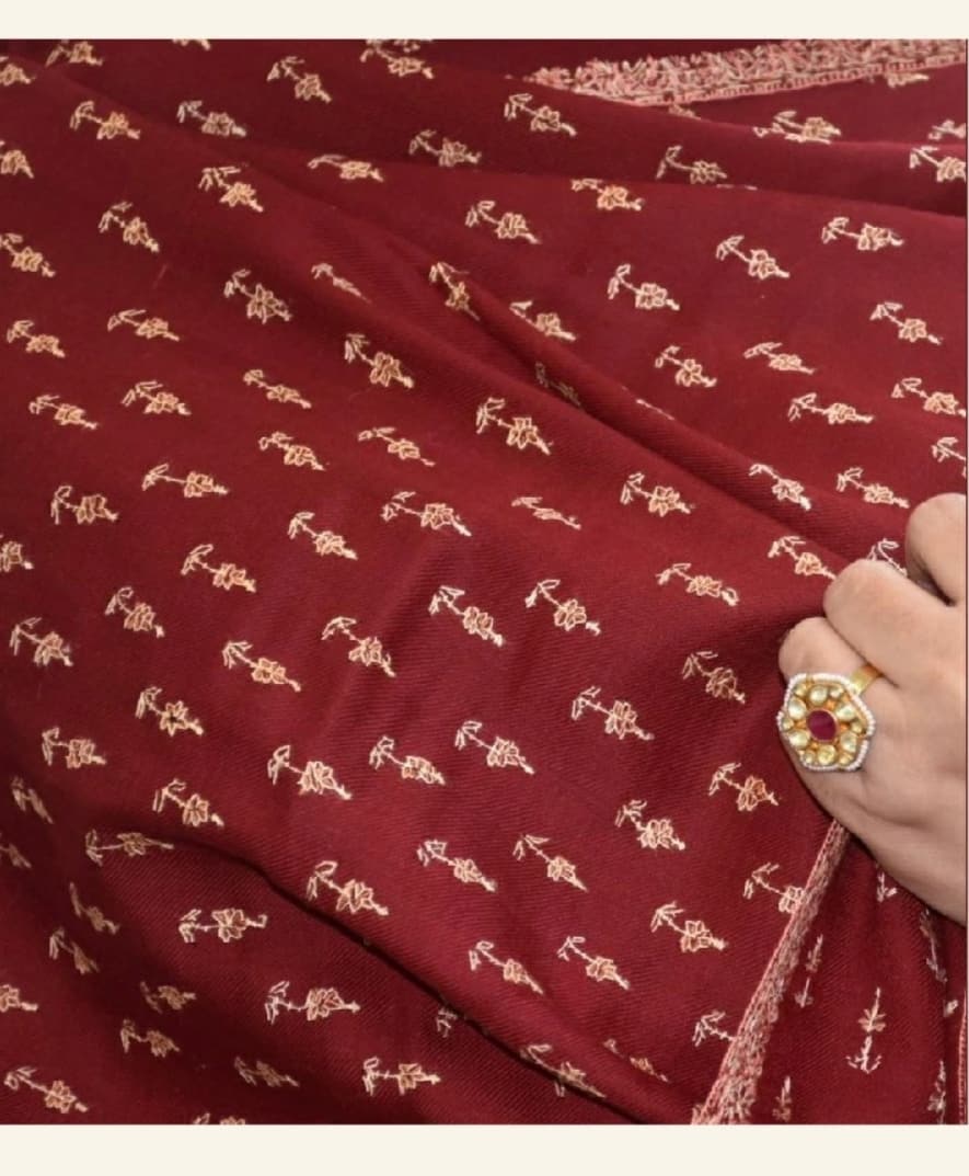 Maroon Royal Pashmina Shawl with Delicate Golden Butti Embroidery