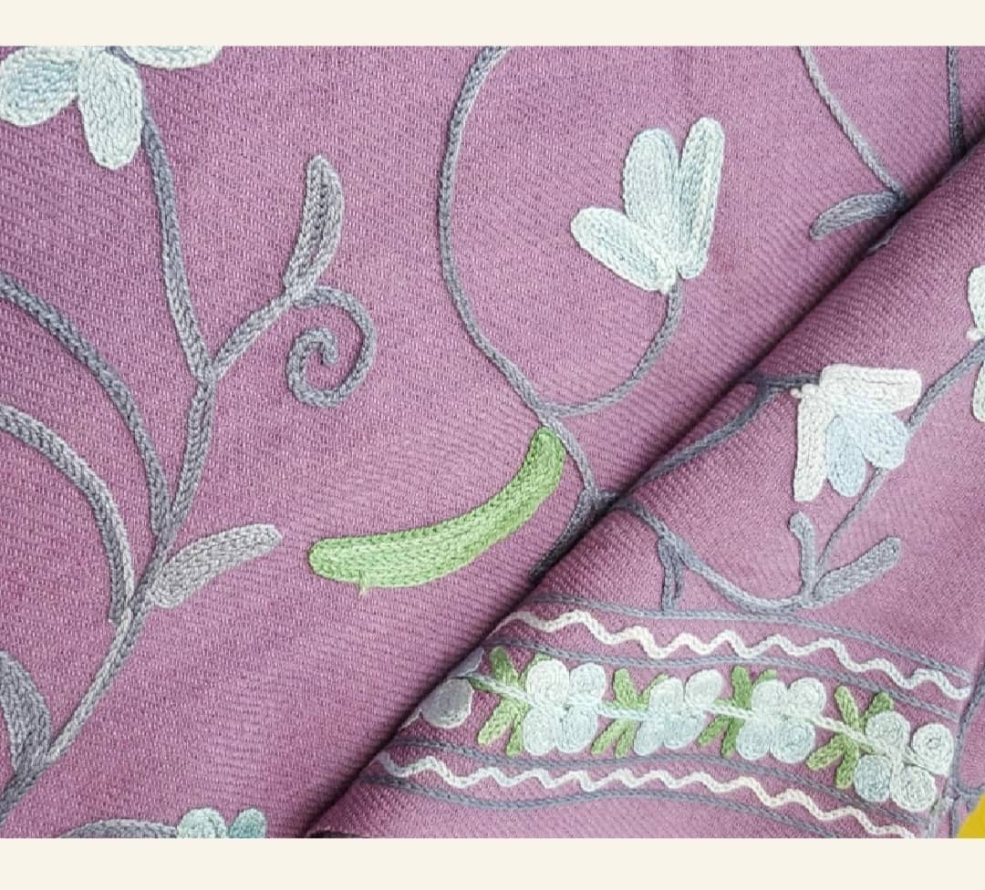 Pastel Lavender Floral Ari Embroidery Wool Shawl