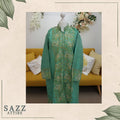 Seafoam Green Silk-Finish Long Jacket with Pastel Aari Embroidery