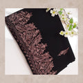 Midnight Black Shawl with Dusty Rose Scalloped Embroidery