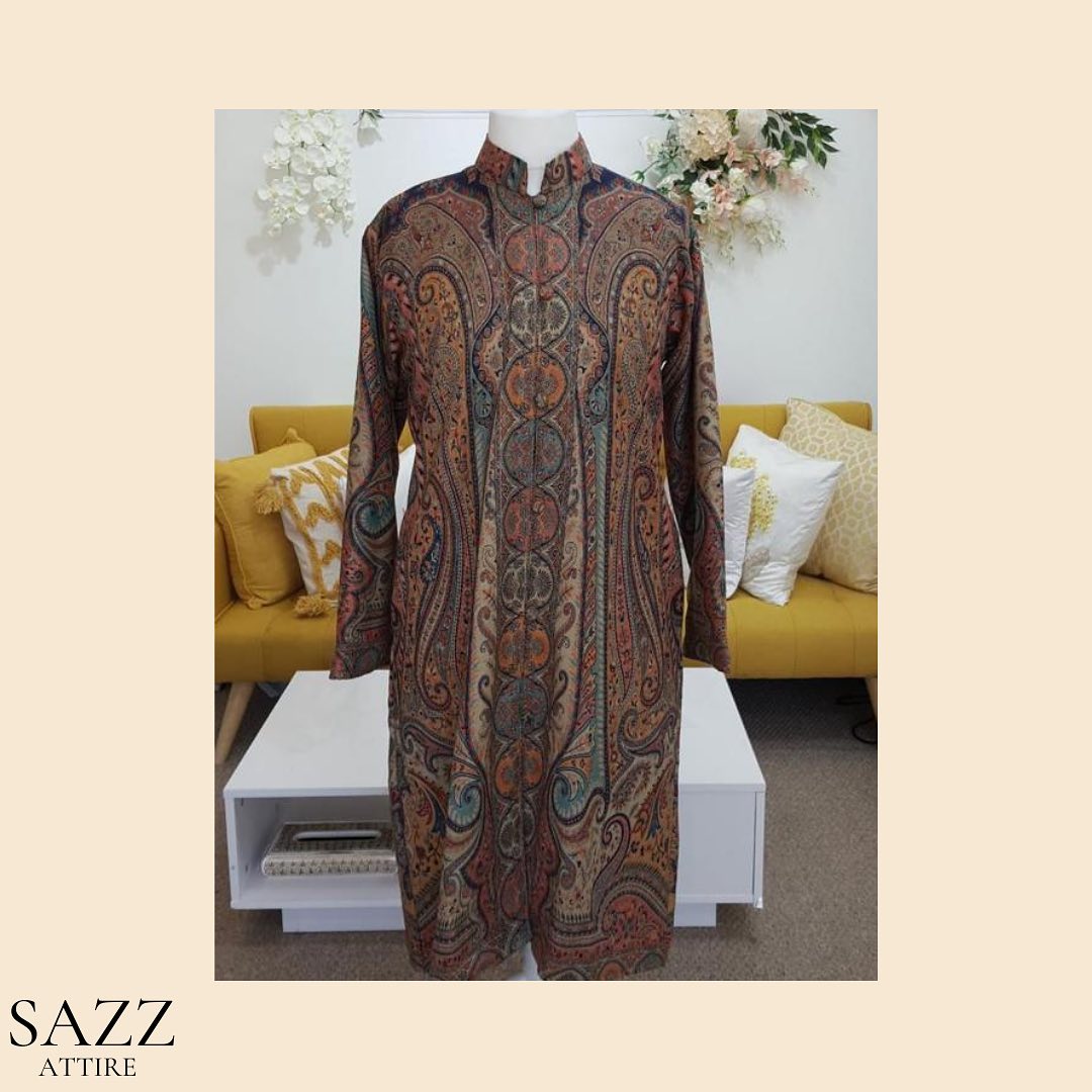 Traditional Kani Embroidered Long Woolen Jacket – Earthy Multi-Tones