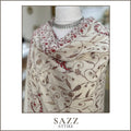 Off-White Luxury Shawl with Intricate Gold & Red Embroidery