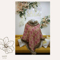 Rose Pink & Gold Damask Patterned Cape with Natural Fur Trim