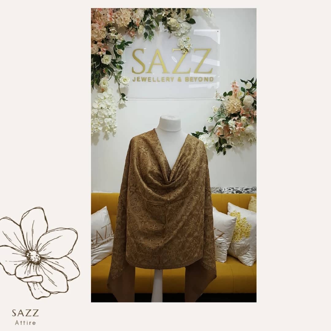 Gold Tonal Self-Embroidered Pashmina Shawl