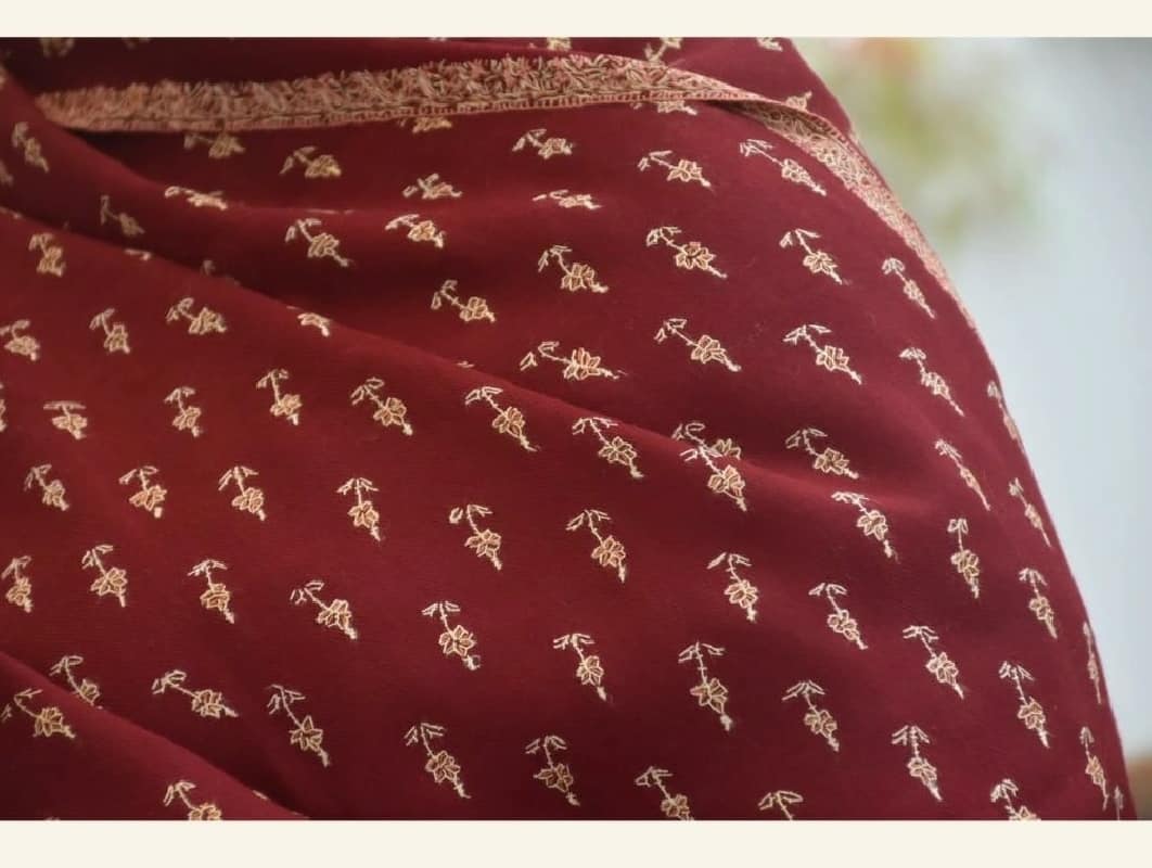 Deep Maroon Kashmiri Shawl with Delicate Silver Butti Work