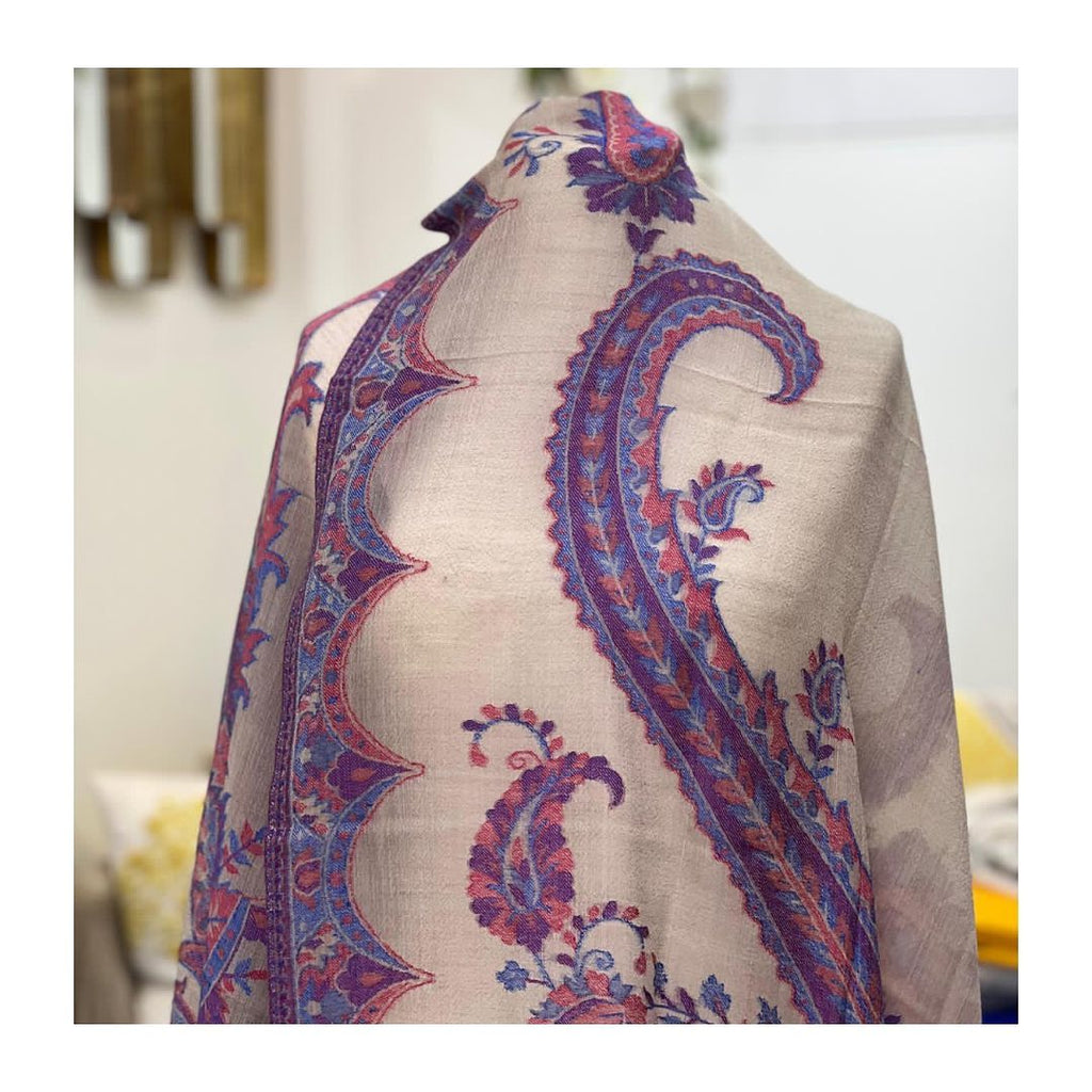 Gold Floral Brocade Shawl with Pink and Purple Accents