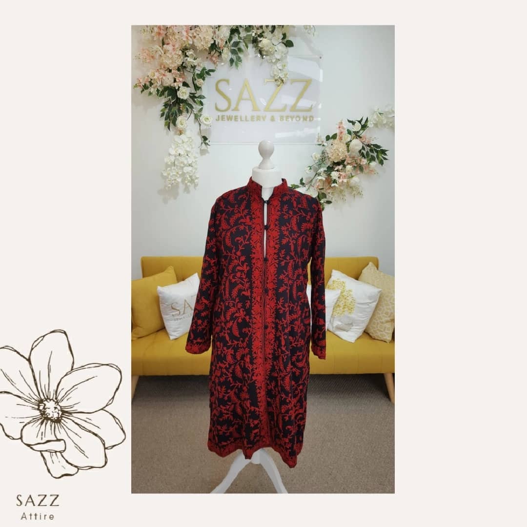 Noir & Crimson Detailed Vine Embroidered Long Kurta