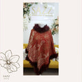 Royal Red & Gold Intricate Paisley Poncho with Maroon Fur