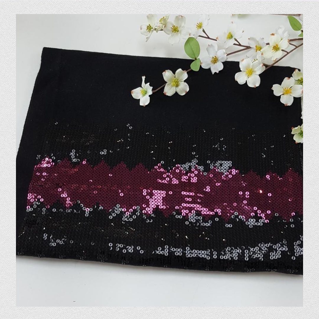 Midnight Black Sequin Border Evening Wrap