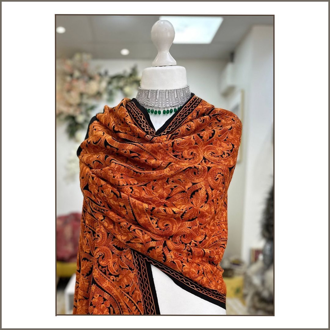 Royal Burnt Orange Full Jal Hand-Embroidered Shawl
