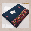 Midnight Blue Woolen Shawl with Multi-Color Floral Border