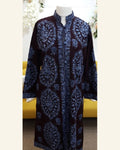 Navy Blue Monochrome Floral Jaal Hand-Embroidered Coat