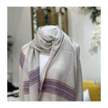 Elegant Sand Beige Pashmina with Lavender Striped Border