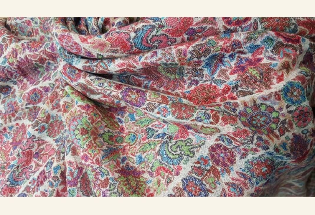 Vibrant Kaleidoscope Floral Jamawar Weave Wrap