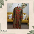 Olive Gold Silk Blend Floral Embroidered Traditional Pheran