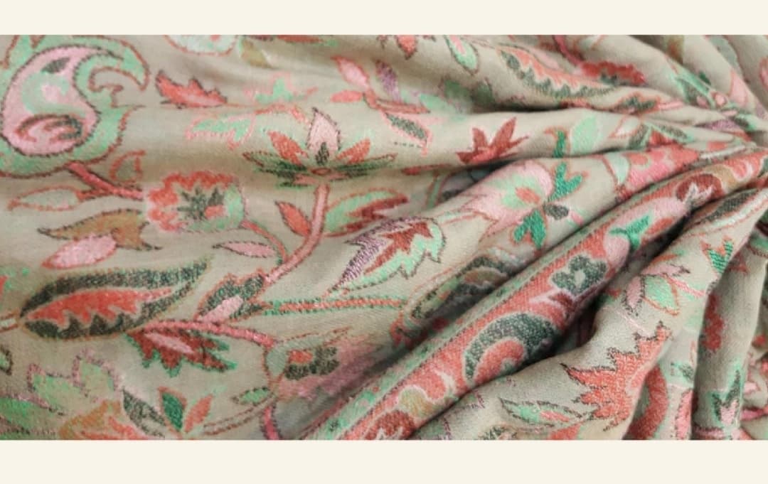 Sage Green & Peach Soft Pastel Jamawar Shawl