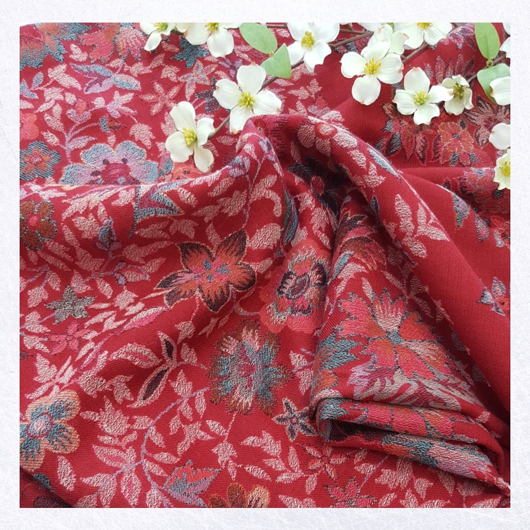 Crimson Red Jaal Embroidery Shawl - All-Over Floral Pattern