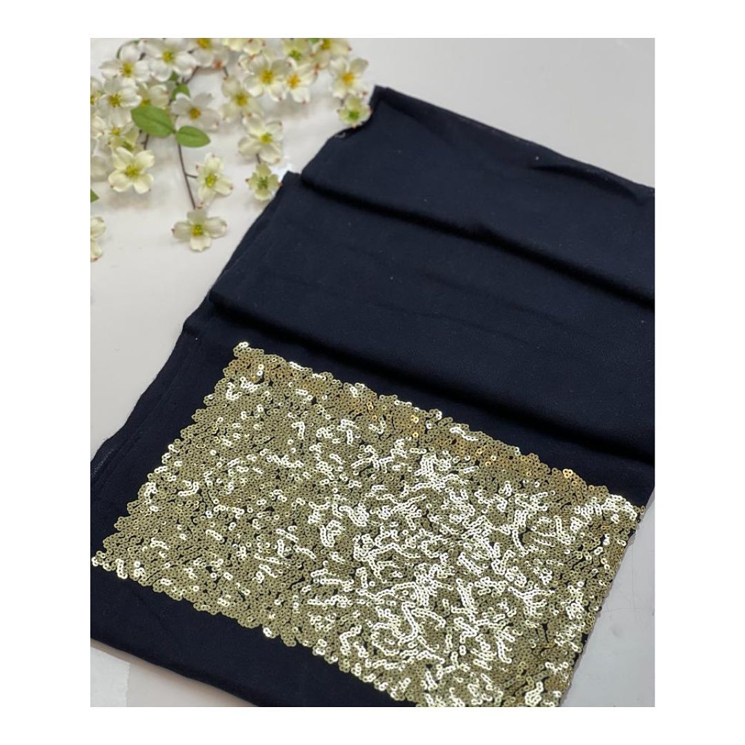 Jet Black Evening Wrap with Gold Sequin Embellishment