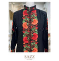 Midnight Black Aari Embroidered Kurta with Floral Border