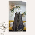 Luxury Grey Jacquard Paisley Shawl with Faux Fur Trim