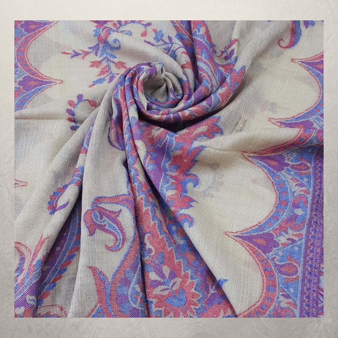 Pastel Stone Pashmina with Pink & Purple Intricate Paisley Weave