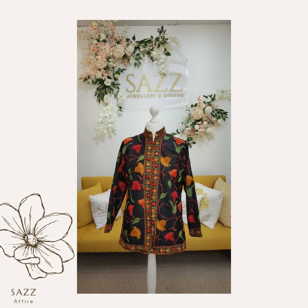 Onyx Black Short Kurti with Vibrant Autumnal Embroidery