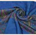 Royal Blue Jacquard Shawl with Vibrant Paisley Trim