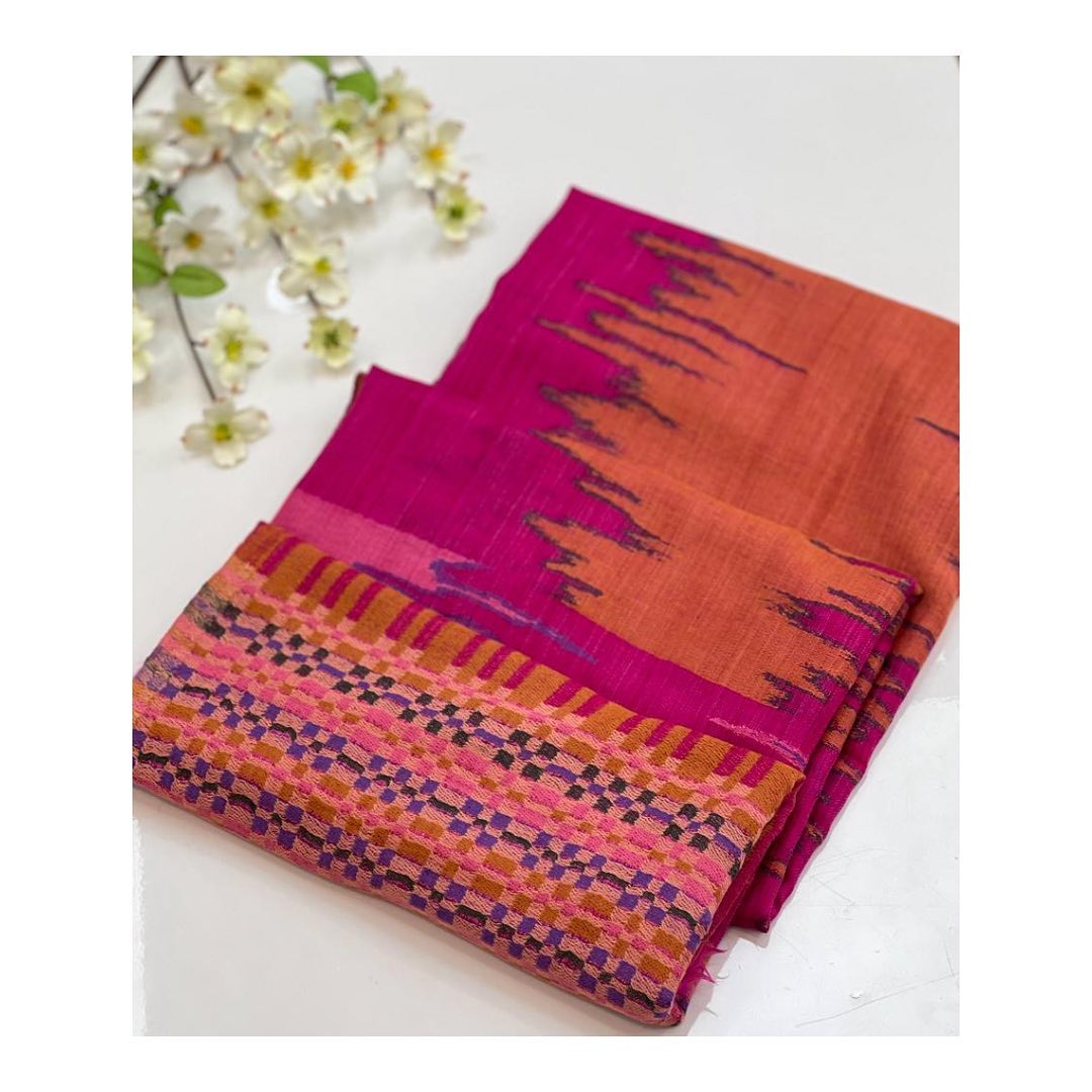 Vibrant Magenta & Orange Ikat Print Fusion Shawl