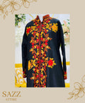 Black Royal Vine Aari Embroidered Front-Open Kurta