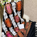Black Kashmiri Wool Shawl with Vibrant Orange & Pink Sozni Embroidery