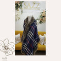 Navy Blue Plaid Checkered Wrap with Premium Faux Fur Border