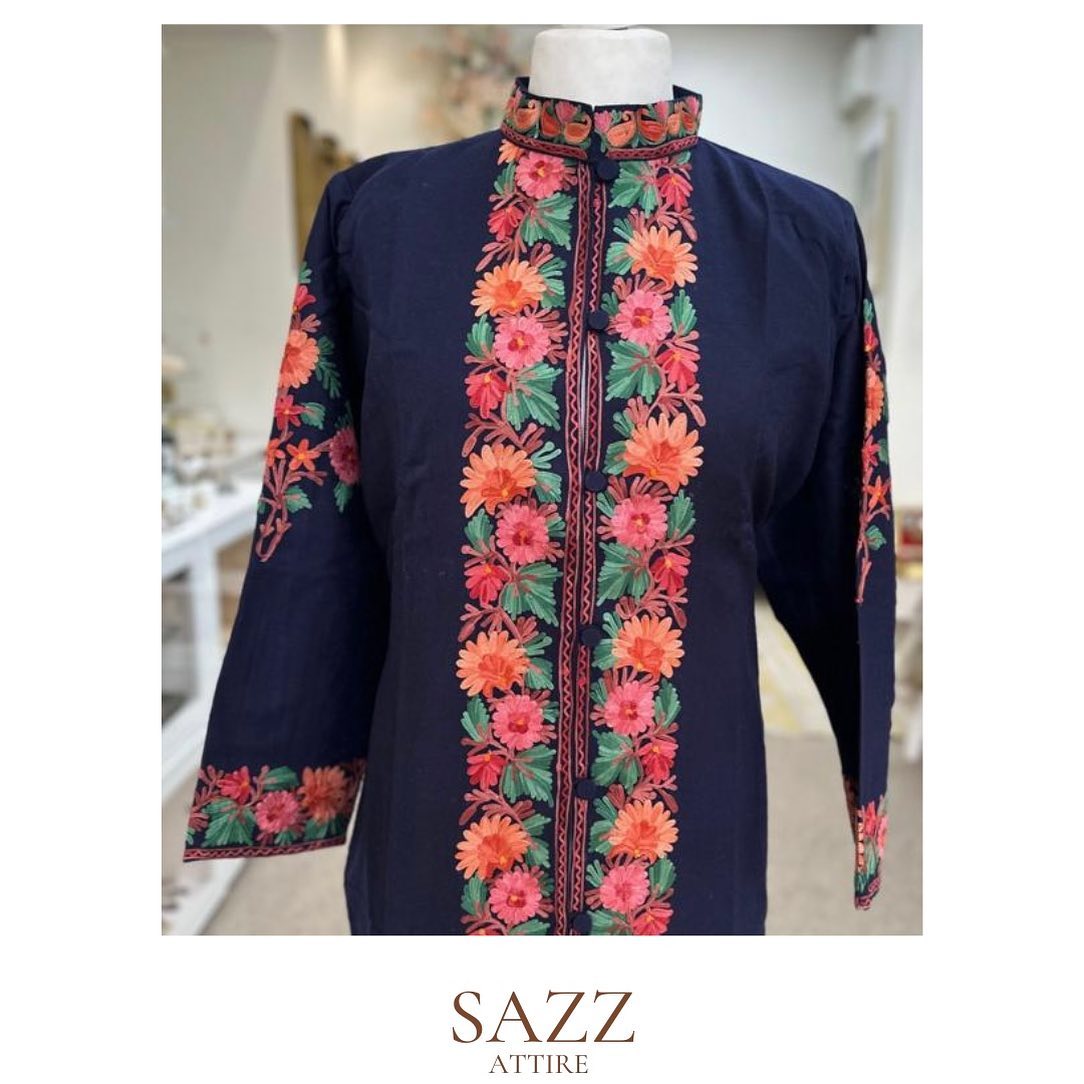 Navy Blue Botanical Bloom Aari Embroidered Mid-Length Kurta