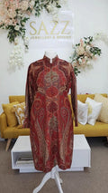 Rust Crimson Traditional Jamawar-Style Embroidered Coat